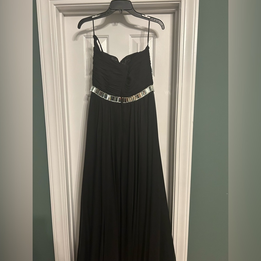 Black Jovani chiffon strapless gown